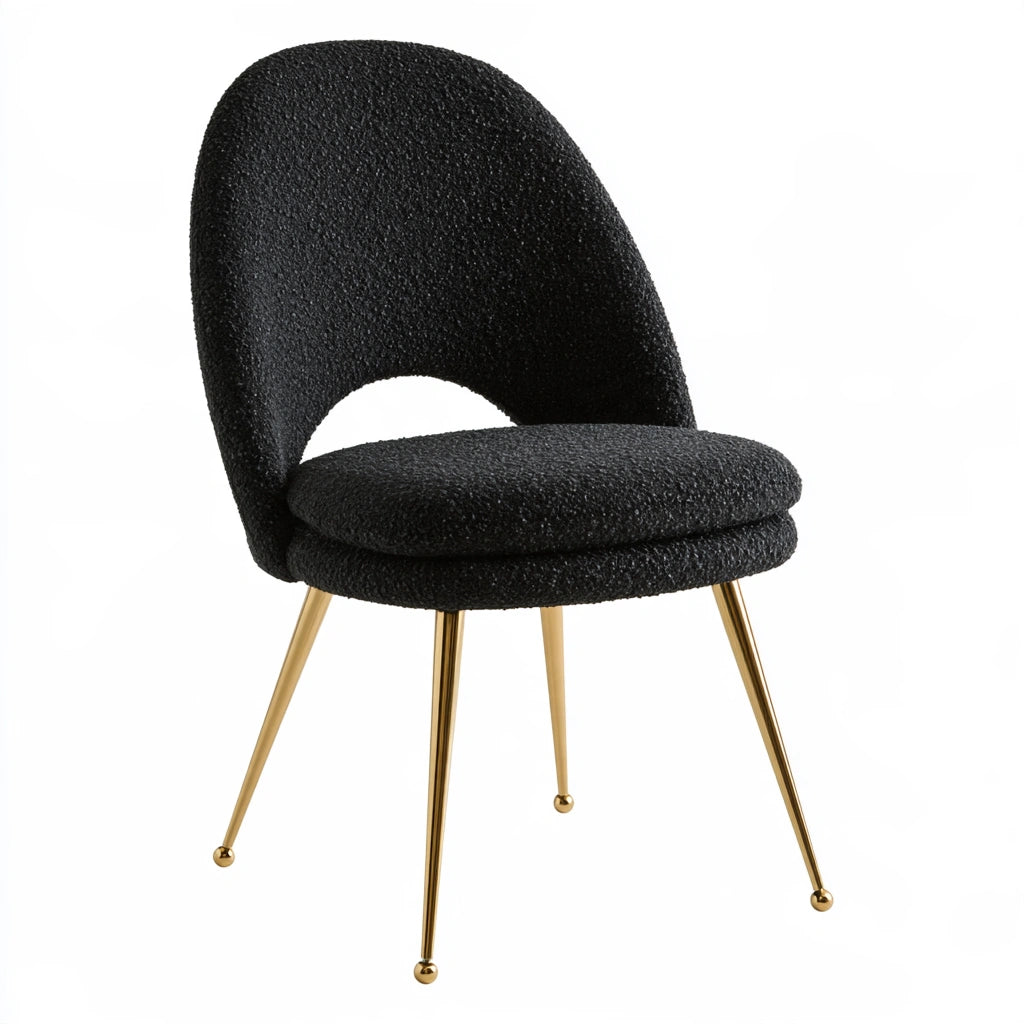Sedia da pranzo in tessuto bouclé, colore nero