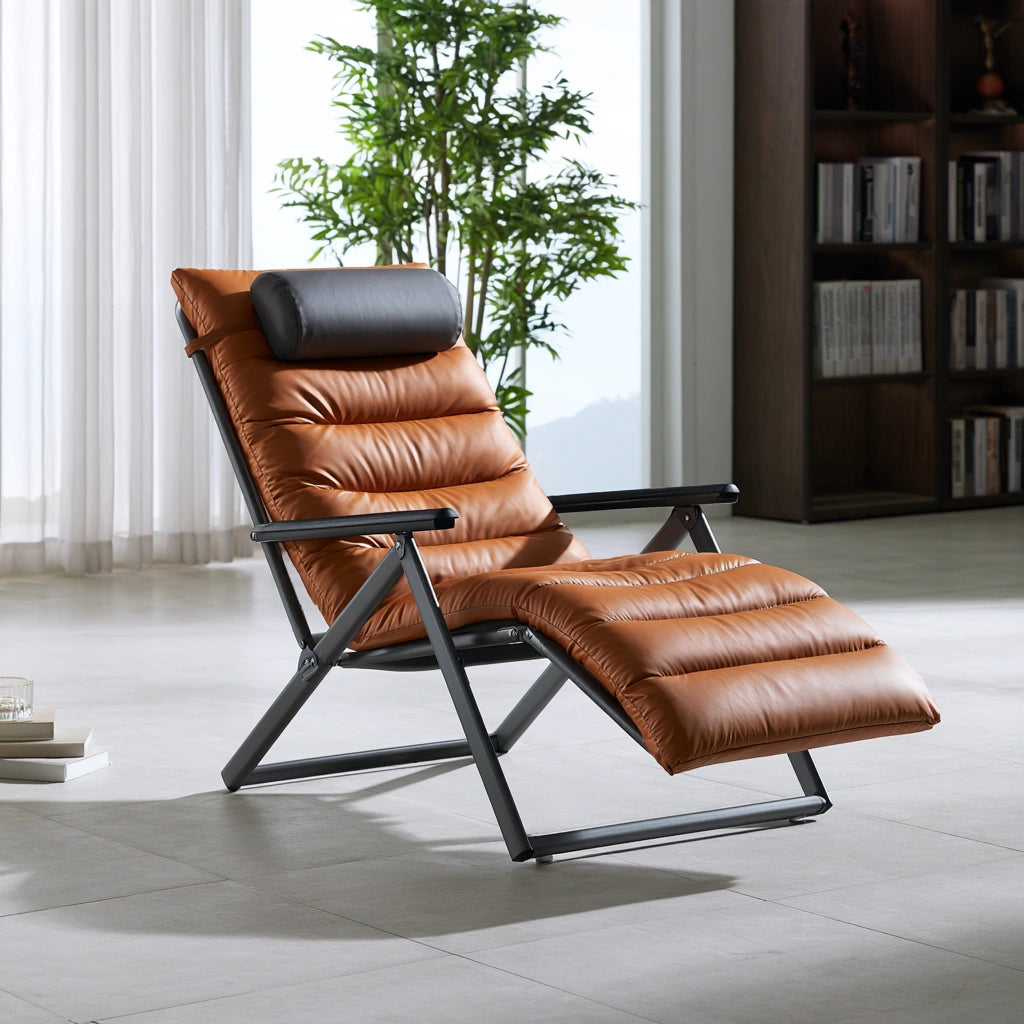 Rivestimento elasticizzato per poltrona relax in pelle pieghevole, colore marrone e cuoio